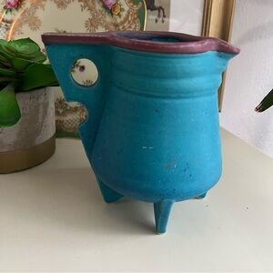 Vintage studio pottery triangle footed pitcher creamer jug